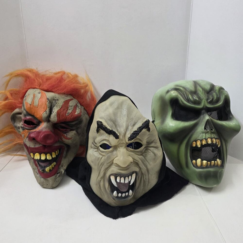 Lot of 3 Halloween Horror Masks Evil Clown Vampire Skull Monster Scary Costume